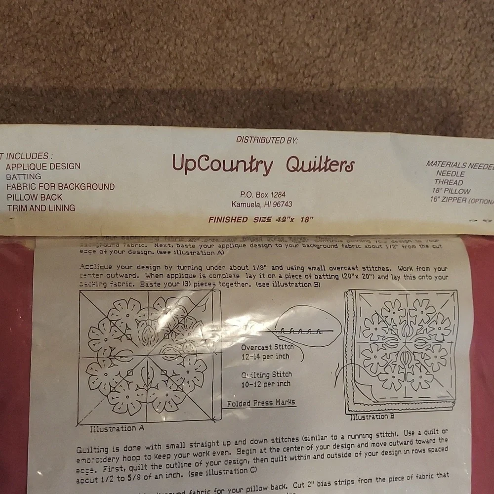 Vintage Gardenia Patch Needle Art Hawaiian Quilt Pillow Kit Sealed Package 1989 - Picture 4 of 4